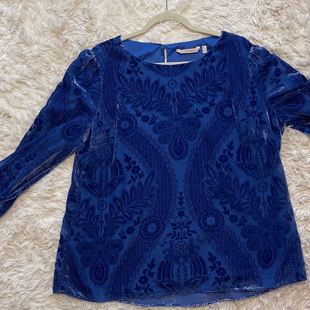 Soft Surroundings Sapphire Blue Velvet Burnout Vanetta Top Artsy Boho XL - Picture 10 of 12